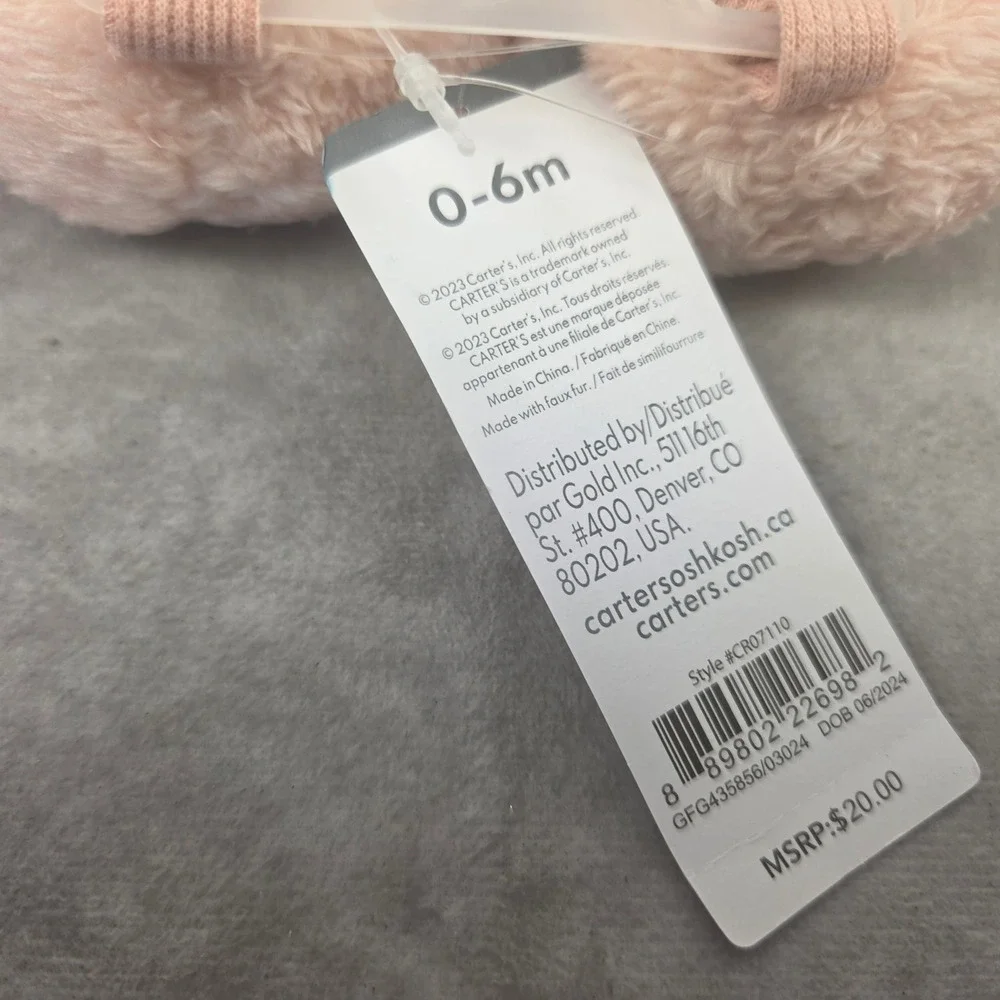 Carters Baby Pink Faux Fur Monster Claw Slippers Booties CR07110 0-6M